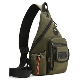 LAMMOK Large Sling Backpack, Sling Chest Bag Shoulder Crossbody Daypacks Fits 14.1-Inch Laptop for Travel Outdoor Men Women, 2555 Army Green, Modern