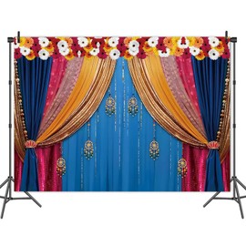 Qian Indian Traditional Photography Backdrop Boho India Curtains Marigold Pooja Festival Diwali Photo Background for Hindu Wedding Marriage Bridal Shower Holi Decor Banners 9x6 FT