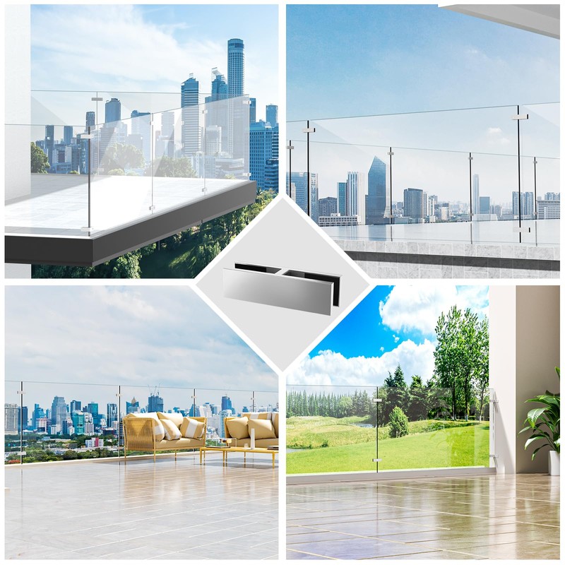 Gyykzz Railing Glass to Glass Clamp, 180 Degree Stainless Steel