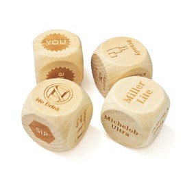 Wood Drinking Dice Game 4 Pcs - Adult Party Funny Games Dices 1.2inch - for Beer Resha Roulette Date Night Drinking Valentine's Day Bachelorette Wedding Graduation