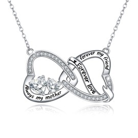 ASLBUNM 925 Sterling Silver Mom Necklace Always My Mother Forever My Friend Love Heart Infinity Pendant Necklaces Mother Daughter Jewelry Christmas Gift for Women