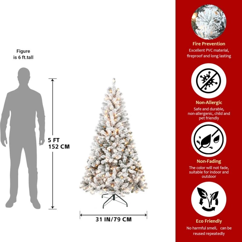 7FT Flocked Christmas Tree w/ 350 Warm White Incandescent Lights