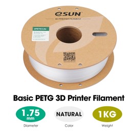 eSUN PETG Filament 1.75mm, High Toughness Glossy PETG 3D Printing Filament, 1KG Spool (2.2 LBS) 3D Printer Filament, Transparent Natural