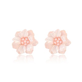 Boho Pearl Flower Earrings for Women Her,Camellia Floral Pearl Beads Blosson Stud Earrings,3D Resin Flower Earrings Wedding Holiday Jewelry Gifts (Flower)