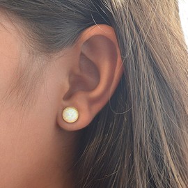 White Opal Stud Earrings 8mm Gold Filled Dainty Earrings