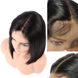 TOOCCI Bob Wig Human Hair for Black Women, Short Bob 2x6 Deep Part Lace Closure Wig Brazilian Straight Human Hair Glueless Bob Wigs with Baby Hair 150% Density (12inch)