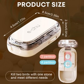 Huipalon Pill Cutter, Portable & Adjustable Pill Cutters for Tablets with Pill Storage Compartments, 1/2 and 1/4 Pill Splitter, Cutting Multiple Tablets at Once, Easy to Use and Travel Size (White)