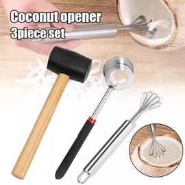 ZLMC Coconut Opener Tools Set with Hammer,Meat Removal Scraper, Rubber Mallet, Hole Maker Puncher for Young & Mature Coconuts,Multifunctional Kitchen Tools, Safe& Easy to Use
