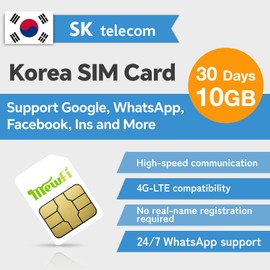 Korea SIM Card 30Days 10GB - Easy Activation & 24/7 Whatsapp Support - for Unlocked Smartphones - Use Google, Instagram, Twitter