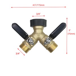 Pastlla Brass Garden Hose Splitter, 2 Way Heavy Duty Garden Hose Y Valve Hose Splitter, Garden Faucet Splitter with 2 Extension Handles and On/Off Valve, 3/4" GHT Threads for Home Garden Outdoor