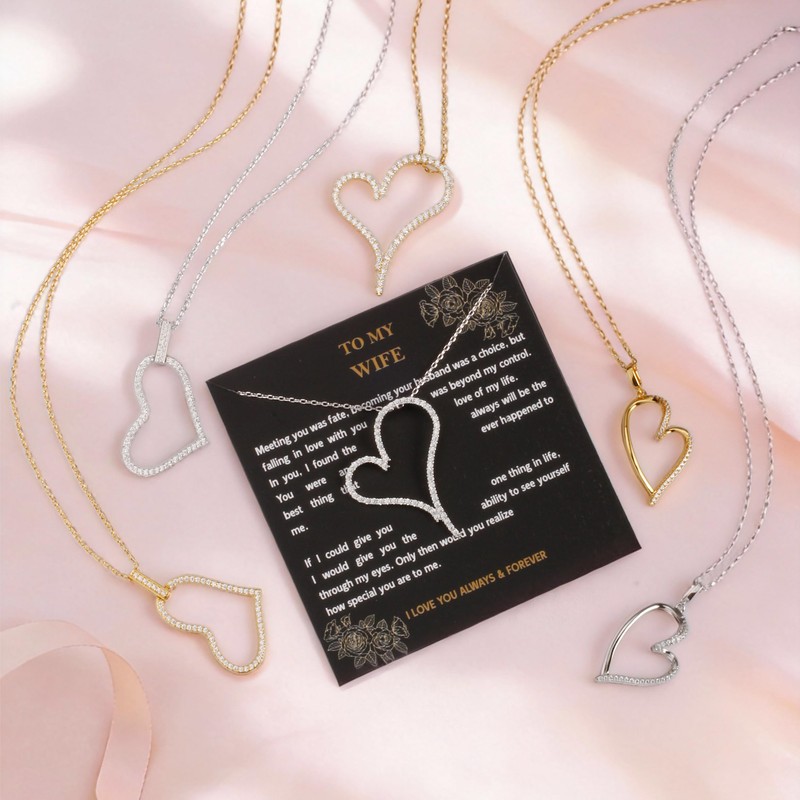 Open Heart Necklace, Dainty Gold Plated Pendant Gift for Her