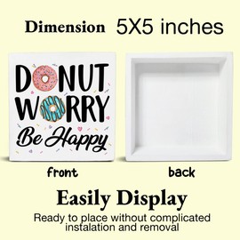 Funny Kitchen Decor Donut Worry Be Happy Wood Block Sign Home Kitchen Desk Table Shelf Decoration