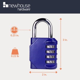 Newhouse Hardware Steel Waterproof 4-Digit Combination Lock Blue NHH-NUMLK-BLU, Combination Lock for Locker, Tool Box, and Outdoor Storage Cabinet, Ideal Luggage Lock, Gym Lock, or Combination Padlock