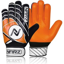 NARZ Football Goalkeeper Gloves Children with Super Grip Latex with Shock-Absorbing Padding to Protect the Palms and Fingers, Children's Football Gloves for Boys and Girls (7, Orange)