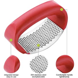 Angel's Peel Lounge Garlic Press Rocker, Stainless Steel Garlic Masher Crusher with Silicone Tube Peeler Set (Red Color)
