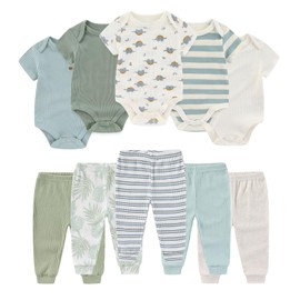 Ruliby Baby Boy Bodysuit and Pant Set Summer Soft Newborn Clothes Outfits 3-6 month