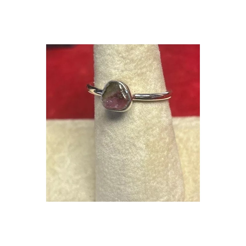 Natural Creations Sterling silver stackable ring size 10 Watermelon Tourmaline