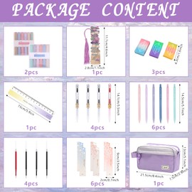 36pcs School Supplies Aesthetic with Pencil Case Color Highlighters Ink Pens Mechanical Pencil 0.5 & 0.7 mm Stationary Set for Student College University Essentials (Purple)