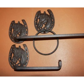 Unbranded (3) Cast Iron Farm Ranch Horse Towel Rack Paper Holder Bathroom Decor Set