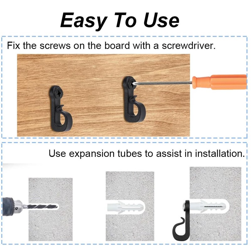 20 Pcs Black Hanging Hooks Q Hooks with Screws for