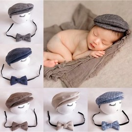 ISAKEN Baby Photography Props Flat Cap Newborn Flat Cap Kids Boys Beret Hats Newborn Picture Photo Hat Accessories 0-2 Months