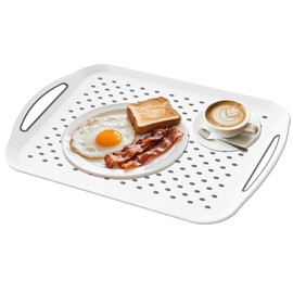 Crastilior Large Non Slip Serving Tray with Handles Food Trays for eating on Couch serving tray with Surface Grippy Dots Rectangle Non-Toxic Dishwasher Safe tray for Breakfast Dinner Snack White,1-PCS