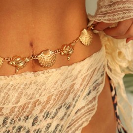 Roe Dolph Waist Chain for Women Body Chain Gold Shell Waist Belt Starfish Jewelry Crystal Body Jewelry for Summer Beach Outfits