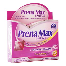 Prena Max Cápsulas C/30 Ácido Fólico, Hierro, Omega & Zinc Sabor Sin Sabor