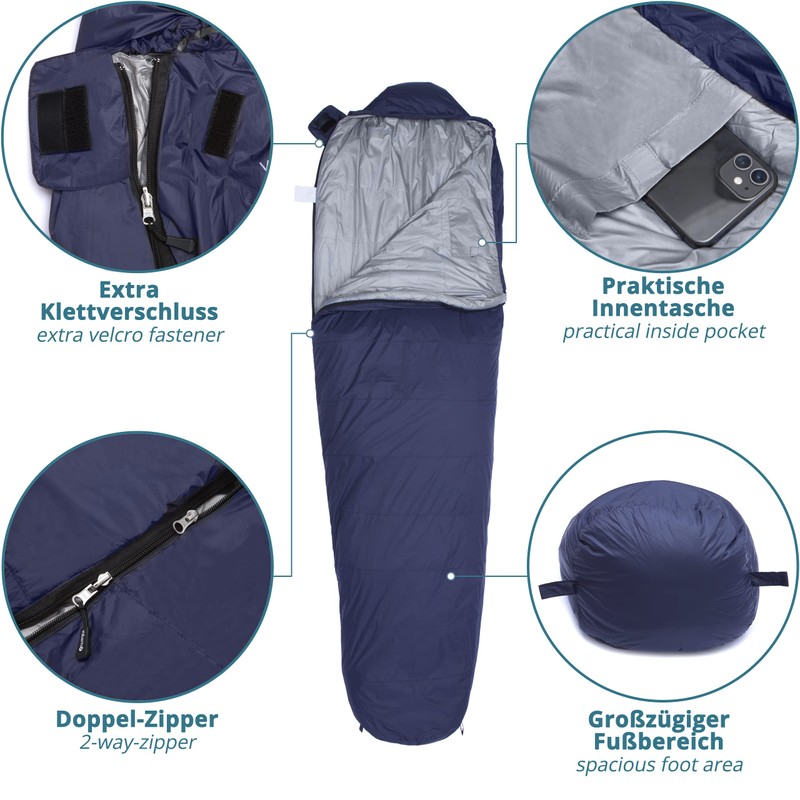 valuents Outdoor Down Sleeping Bag 215 cm – Ultralight and