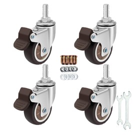 Stem Casters, 360 Degree Swivel Stem TPR Wheels with Metric M6-1.0x15mm M8-1.25x15mm M10-1.5x15mm Thread Industrial Castors for Carts, Furniture, Dolly, Workbench