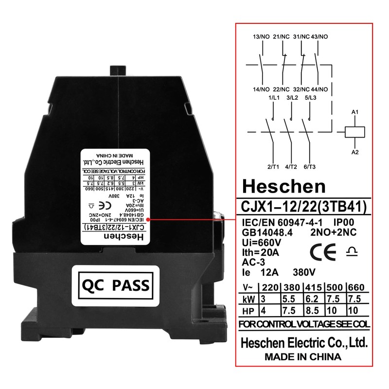 Heschen AC Contactor CJX1-12/22 220V 50/60Hz Coil 3P 3 Pole