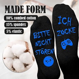 Gaming Socks, Cool Gifts for Gamers, Socks with Saying "Bitte Nicht Stören Ich Game" Gift for Men, Birthday, Christmas, Small Items, Gaming, Winter Socks for Teenagers, Boys, black