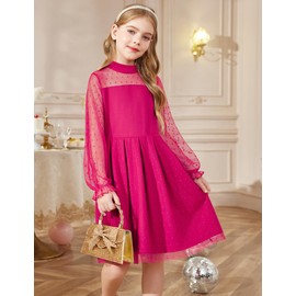 Arshiner Girls Tutu Dress Fall Long Sleeve Formal Party Fancy Valentines DressesHot Pink Size 8