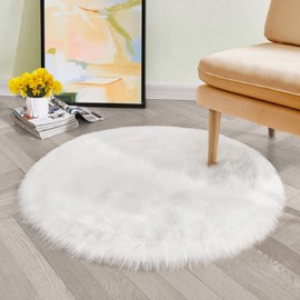 ORINOVA White Shag Round Rugs 6ft Washable Faux Sheepskin Fluffy Fur Area Rugs for Living Room Large Circle Boho Nursery Rug Teen Room Décor