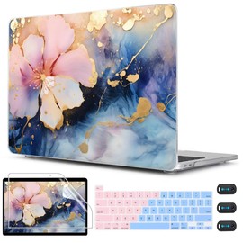 CISSOOK Compatible with MacBook Pro 13 inch Case M2 M1 A2338 A2251 A2289 2023 2022-2020, Plastic Hard Shell Case & Keyboard Cover & Screen Film for MacBook Pro 13-inch with Touch Bar, Marble Flower