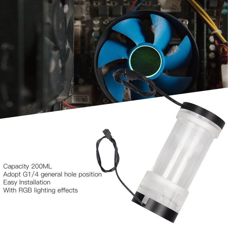 Water Cooling Tank 200ML Temperature Display RGB 160mm G1/4 Cylindrical