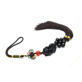 Feng Shui Black Obsidian Pi Yao Pi Xiu Car Wall Charm Hanging Tassel for Wealth Luck