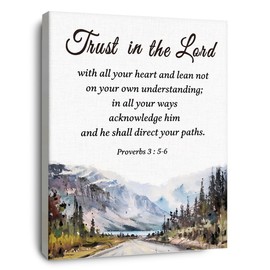 OTINGQD Christian Bible Scripture Proverbs 3:5-6 Trust in the Lord Watercolor Mountain Canvas Wall Art Prints Decoration for Home Bedroom Living Room Church,Christians Gifts,11x14 Inch