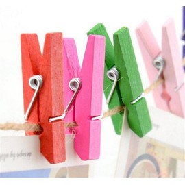 100 Colored Wooden Large Pegs 45mm Clothespins Craft Photo Clips with 20 Meters Jute Twine for Craft Rustic Decoration(Rose)