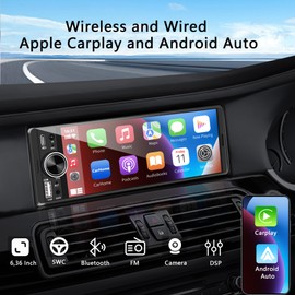 Single Din Car Radio, Touchscreen Car Stereo for Wireless and Wired Apple Carplay,Android Auto, Radio para Carro with FM/USB/Mirror Link/Rear Camera/Car Steering Wheel Controller/Mirophone/Type-c/Aux