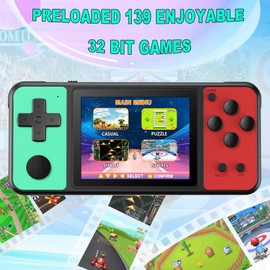 KAVOYI 32 Bit Handheld Games for Kids Built-in 139 Video Games,3.0" IPS Screen Rechargeable Portable Arcade Gaming Player,Electronic Toys for Boys Girls Birthday Xmas Gift Green-Red