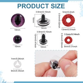 PH PandaHall 96 Sets Glitter Safety Eyes Colorful Sequin Cat Eye Set 16 Colors Crochet Animal Eyes with Washers Plastic Amigurumi Cat Eye for Stuffed Animals DIY Crafts Making Decorations, 10/14mm