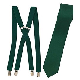 Spencer J's Skinny Neck Tie and Suspender set Variety of Colors (Forest/Emrald)