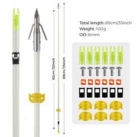 KEAUP Bowfishing Arrows 6 Pack 32inch Solid Archery Fiberglass with Broadheads and Safty Slides for Compound Bow Recurve Bow Fishing Hunting