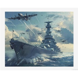 Military USS Battleship Paint by Numbers for Adults Beginner DIY Painting Kits Wall Art for Home Office Decor 40x50cm