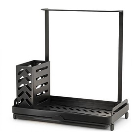 Kitsure Kitchen Organiser - Stainless Steel Sink Organiser, Multifunctional Organiser Kitchen with Removable Collection Tray, Sponge Holder Kitchen, Large, Black