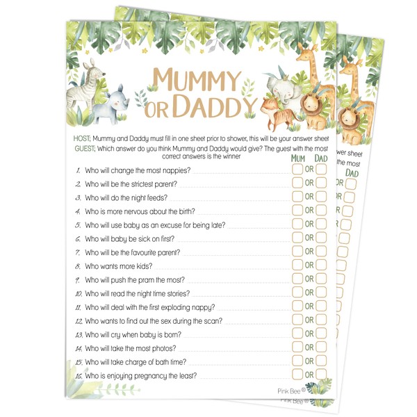 Pink Bee Parties Mummy or Daddy, Safari Theme Baby Shower