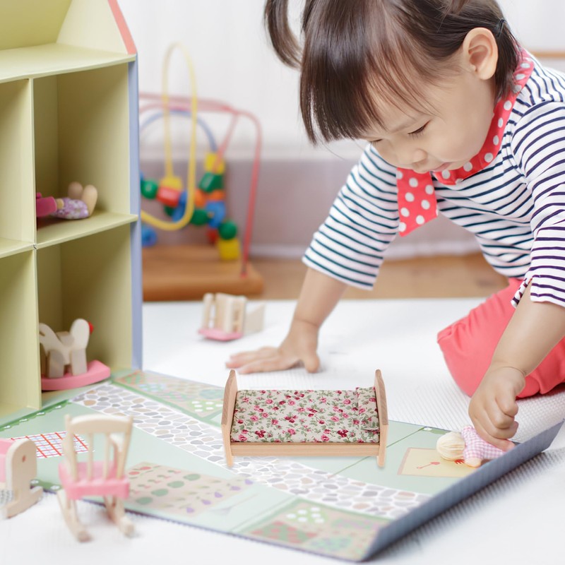 IMIKEYA Miniature Bed Dollhouse - Wooden Mini Bed Dollhouse Furniture