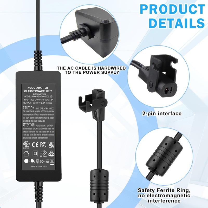 Universal Recliner Power Supply - AC/DC Switching Adapter, 2-Pin 29V