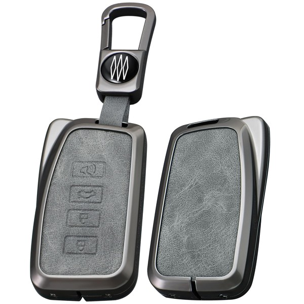 SANRILY Gray 2024 New Metal Leather Key Fob Cover Fit